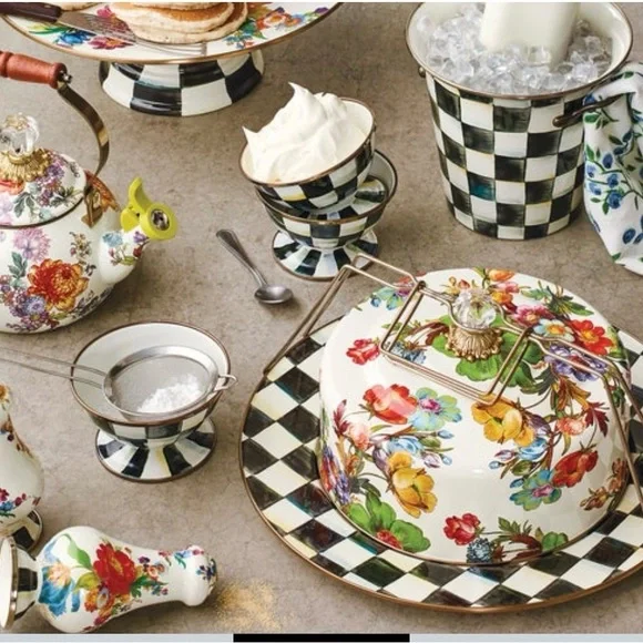 Mackenzie-Childs White Flower Market Cake Carrier NEW - Picture 6 of 7